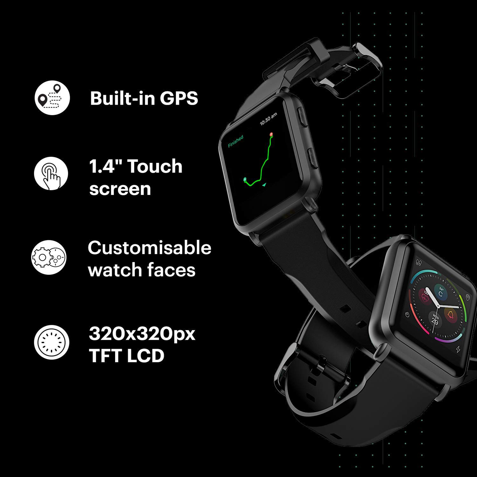 noise colorfit nav smartwatch with inbuilt gps stealth black